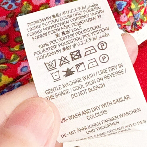 Boden Imogen Red Floral Chiffon Tie Neck Long Sleeve Dress Women's US 8 Regular - Picture 11 of 11